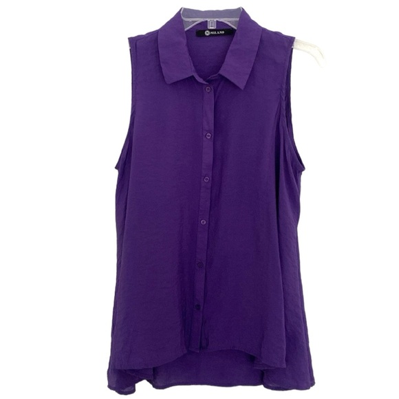 Milano Purple Sleeveless Button Down Top - Picture 6 of 7